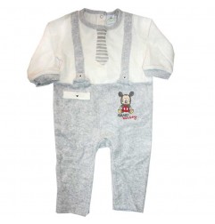 Disney Baby Mickey Mouse Βρεφικό Βελούδινο Φορμάκι "Smart Mickey" – Γκρι/Λευκό (HQ0017) - Φορμάκια χειμωνιάτικα (βελουτέ, fle...