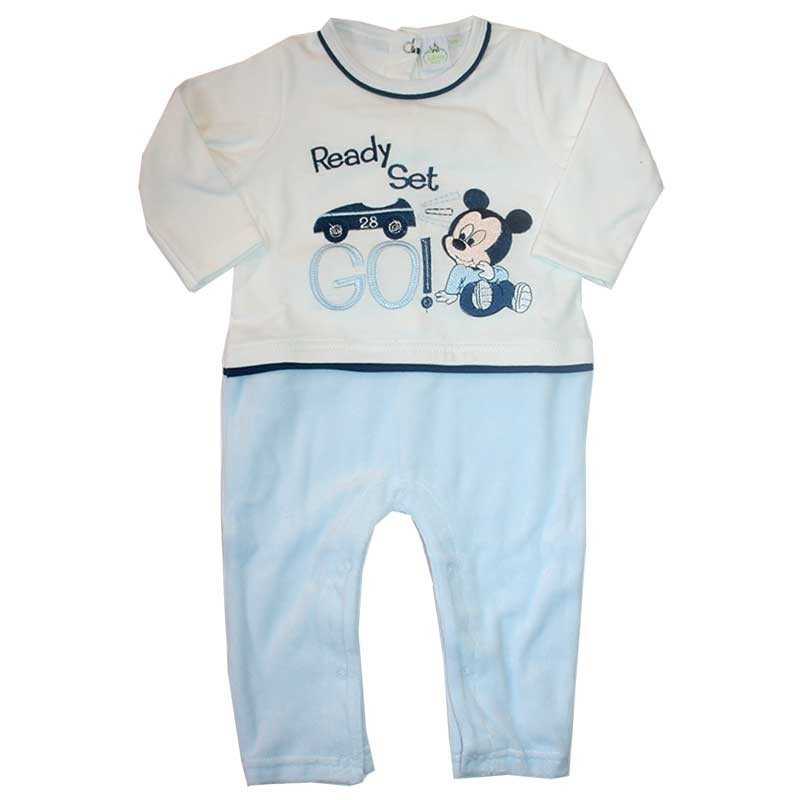 Disney Baby Mickey Mouse Βρεφικό Φορμάκι "Ready, Set, Go!" – Βαμβακερό & Βελουτέ (HQ0012)