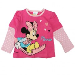 Disney Baby Minnie Mouse Βρεφικό Βαμβακερό Μπλουζάκι με Εφέ Διπλού Μανικιού - Φούξια (81506C) - Μπλουζάκια Μακρυμάνικα (μακό)