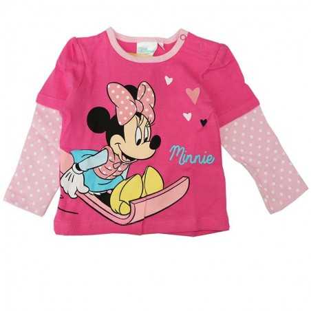 Disney Baby Minnie Mouse Βρεφικό Βαμβακερό Μπλουζάκι με Εφέ Διπλού Μανικιού - Φούξια (81506C) - Μπλουζάκια Μακρυμάνικα (μακό)