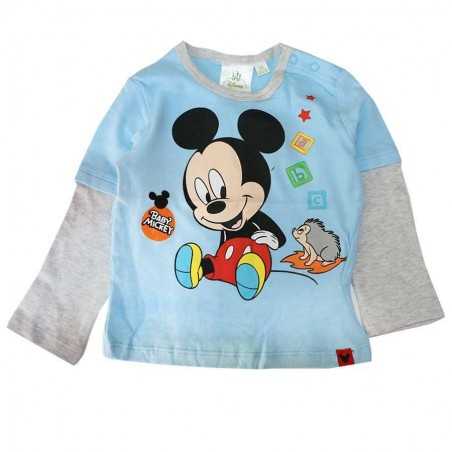 Disney Baby Mickey Mouse Βρεφικό Βαμβακερό Μπλουζάκι με Διπλά Μανίκια - Γαλάζιο (71501A) - Μπλουζάκια Μακρυμάνικα (μακό)