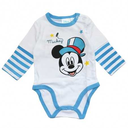 Disney Baby Mickey Mouse: Βρεφικό Μακρυμάνικο Βαμβακερό Ζιπουνάκι - Λευκό/Γαλάζιο (91524C) - Μακρυμάνικα ζιπουνάκια απλά