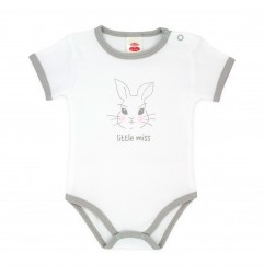 Βαμβακερό Κοντομάνικο Ζιπουνάκι Makoma Jumper "Little Miss" – Λευκό/Γκρι (03153BKR) - Κοντομάνικα ζιπουνάκια απλά