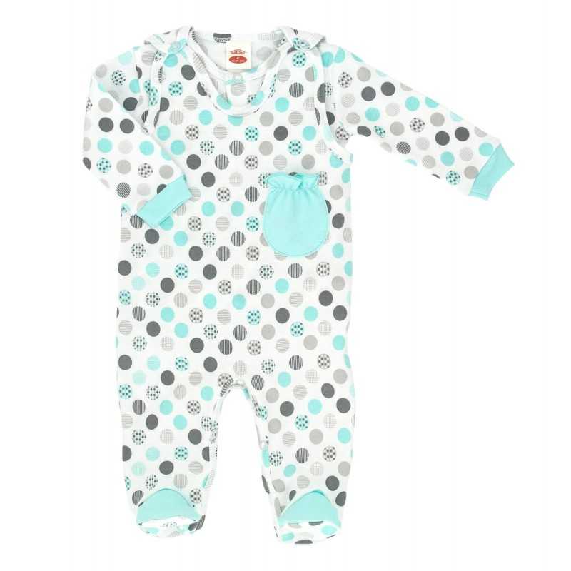 Βρεφικό Βαμβακερό Σετ 2 Τεμαχίων Makoma "Mint Dots" – Φορμάκι & Μακρυμάνικο Ζιπουνάκι (01170)