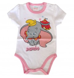 Βρεφικό Βαμβακερό Κοντομάνικο Ζιπουνάκι Disney Baby Dumbo "Circus Stars" – Λευκό/Ροζ (DISD 01020B) - Κοντομάνικα ζιπουνάκια απλά