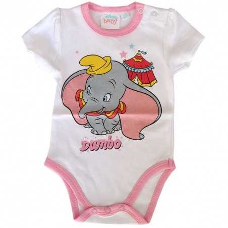 Βρεφικό Βαμβακερό Κοντομάνικο Ζιπουνάκι Disney Baby Dumbo "Circus Stars" – Λευκό/Ροζ (DISD 01020B) - Κοντομάνικα ζιπουνάκια απλά