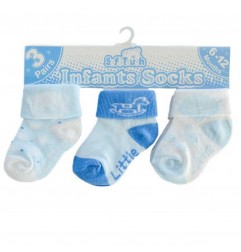 Soft Touch Βρεφικές Κάλτσες Σετ 3 Ζευγαριών – Σχέδια "Little Man & Rocking Horse" (Σιέλ/Μπλε) (s69) - Βρεφικές Κάλτσες αγόρι