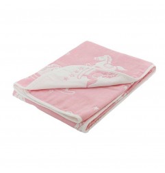 Soft Touch Βρεφική Βαμβακερή κουβέρτα διπλής όψης Pink Rocking Horse 78x80εκ. (FBP214P) - Βρεφικές Κουβέρτες