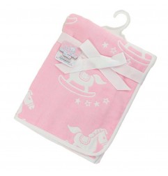 Soft Touch Βρεφική Βαμβακερή κουβέρτα διπλής όψης Pink Rocking Horse 78x80εκ. (FBP214P)
