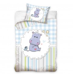Baby Βρεφικό Σετ Κούνιας Baby Hippo Blue (100x135εκ. + 40χ60εκ) baby191001 - Βρεφικά Σεντόνια/Παπλωματοθήκες