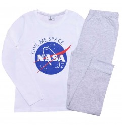 NASA Βαμβακερή πιτζάμα για κορίτσια (NASA 52 04 043-WHITE) - Χειμωνιάτικες / εποχιακές πιτζάμες