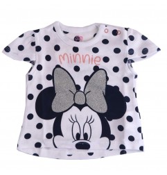 Disney Baby Minnie Mouse Βρεφικό Κοντομάνικο Μπλουζάκι με Γκλίτερ – 100% Βαμβακερό (Λευκό/Πουά) (DIS MF 51 02 1328) - Κοντομά...