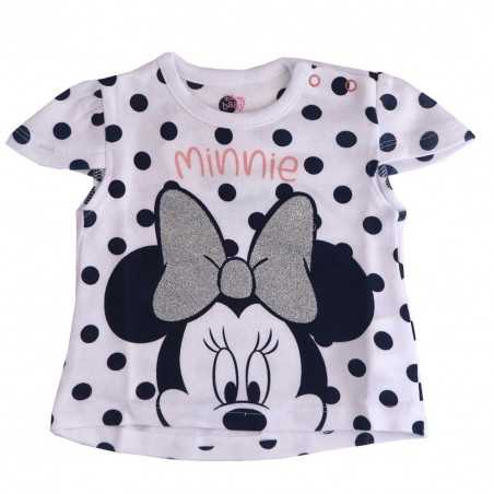 Disney Baby Minnie Mouse Βρεφικό Κοντομάνικο Μπλουζάκι με Γκλίτερ – 100% Βαμβακερό (Λευκό/Πουά) (DIS MF 51 02 1328) - Κοντομά...