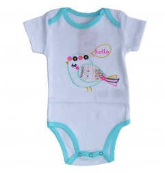 Βρεφικό Κοντομάνικο Ζιπουνάκι Mini Mome "Hello Birdie" - 100% Βαμβακερό - Λευκό/Τυρκουάζ (51 01 3138D) - Κατηγορίες