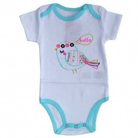 Βρεφικό Κοντομάνικο Ζιπουνάκι Mini Mome "Hello Birdie" - 100% Βαμβακερό - Λευκό/Τυρκουάζ (51 01 3138D) - Κατηγορίες