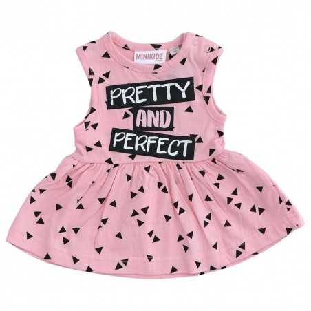 Mini Kidz Βρεφικό Καλοκαιρινό Αμάνικο Φορεματάκι "Pretty and Perfect" - 100% Βαμβακερό (Ροζ) (15C391) - Φορέματα & Φούστες