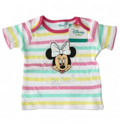 Disney Baby Minnie Mouse Βρεφικό Κοντομάνικο Μπλουζάκι - Πολύχρωμο Ριγέ με Glitter & 100% Βαμβάκι (DIS MF 51 02 849) - Κοντομ...