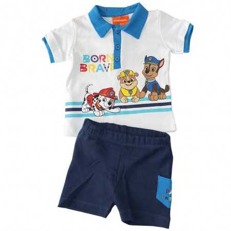 Βρεφικό Καλοκαιρινό Σετ Paw Patrol 2 τμχ "Born Brave" – Λευκό Μπλουζάκι Polo & Μπλε Σορτσάκι (100% Βαμβάκι) (PAW 51 12 847 U)...