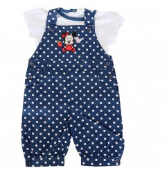 Disney Baby Βρεφικό Σετ 2 τμχ Minnie Mouse – Μπλε Πουά Σαλοπέτα & Λευκό Μπλουζάκι (100% Βαμβάκι) (AQE0007) - Καλοκαιρινά Σετ