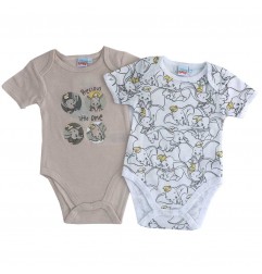 Σετ 2 Βρεφικά Κοντομάνικα Ζιπουνάκια Disney "Dumbo - Precious Little One" – 100% Βαμβακερά – Μπεζ/Λευκό (UE0324) - Κοντομάνικ...