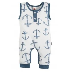 Makoma Βρεφική Βαμβακερή Σαλοπέτα Polo "Blue Sea" - 100% Premium Βαμβάκι - Λευκό με Άγκυρες (05226B) - Καλοκαιρινά φορμάκια