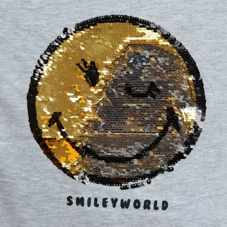 Smiley βαμβακερό γυναικείο μπλουζάκι (SM 53 02 111 SEQUINS 2 SIDE Grey)