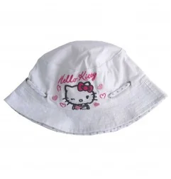 Hello Kitty Βρεφικό Καλοκαιρινό Καπέλο Bucket 100% Βαμβακερό - Λευκό με Ροζ Κέντημα (E11F9011 White) - Σκούφοι/ Καπέλα