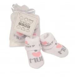 Nursery Time Βρεφικά Καλτσάκια "I Love Mum" σε Λευκό/Ροζ Χρώμα με Πουγκί Δώρου (BW61 2212) - Βρεφικές Κάλτσες