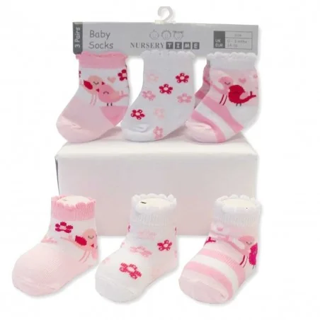Nursery Time Βρεφικές Κάλτσες για Κορίτσι – Σετ 3 Ζευγάρια "Love Birds & Flowers" (Ροζ/Λευκό) (BW61-2203) - Βρεφικές Κάλτσες ...