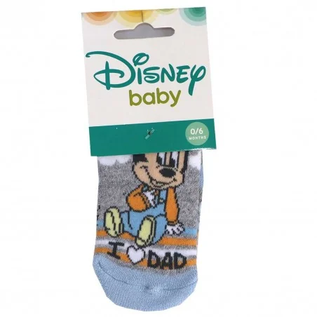 Disney Baby Mickey Mouse Βρεφικές Αντιολισθητικές Κάλτσες Πετσετέ – "I Love Dad" (Σιέλ/Γκρι) (SE5611) - Βρεφικές Κάλτσες αγόρι
