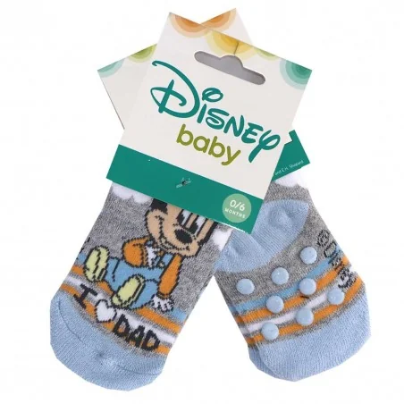 Disney Baby Mickey Mouse Βρεφικές Αντιολισθητικές Κάλτσες Πετσετέ – "I Love Dad" (Σιέλ/Γκρι) (SE5611)