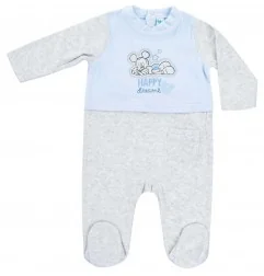 Βρεφικό Βελούδινο Φορμάκι Disney Mickey Mouse "Happy Dreams" - Σιέλ/Γκρι (RH0322) - Φορμάκια χειμωνιάτικα (βελουτέ, fleece)