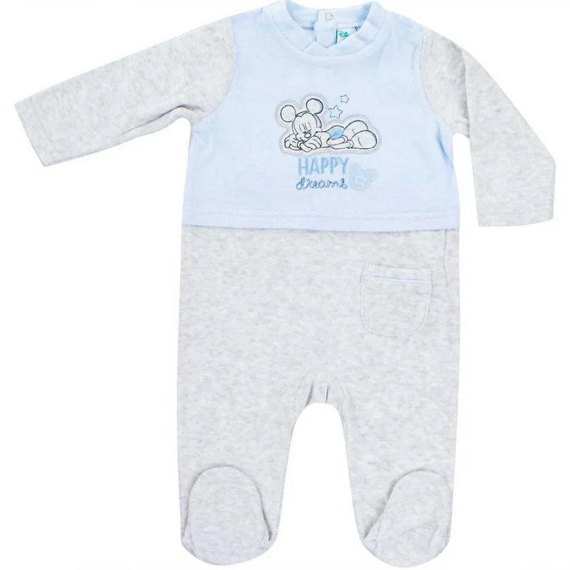 Βρεφικό Βελούδινο Φορμάκι Disney Mickey Mouse "Happy Dreams" - Σιέλ/Γκρι (RH0322)