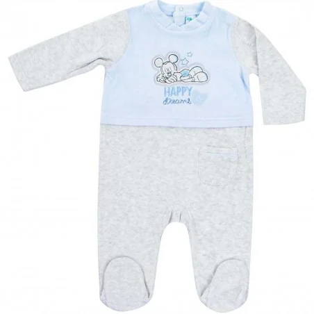 Βρεφικό Βελούδινο Φορμάκι Disney Mickey Mouse "Happy Dreams" - Σιέλ/Γκρι (RH0322) - Φορμάκια χειμωνιάτικα (βελουτέ, fleece)