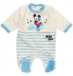 Βρεφικό Βελούδινο Φορμάκι Disney Baby Mickey Mouse - Λευκό/Γαλάζιο με Ρίγες (DIS BMB 51 05 A012 VELOUR) - Φορμάκια χειμωνιάτι...