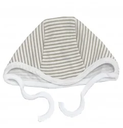 Βρεφικό Βαμβακερό Σκουφάκι με Κορδόνια "Soft Stripe" – 100% Cotton (Μπεζ/Λευκό) (0235) - Σκούφοι/ Καπέλα