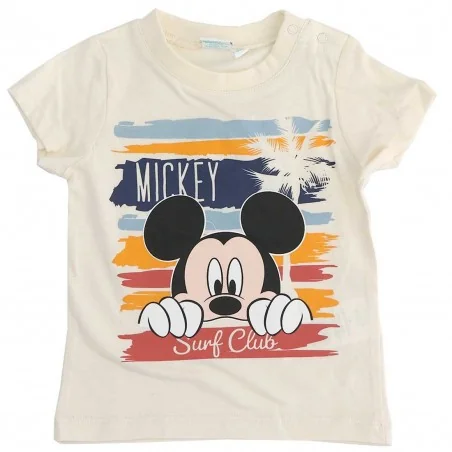 Disney Baby Mickey Mouse Βαμβακερό Κοντομάνικο Μπλουζάκι "Surf Club" - Μπεζ / Ζαχαρί (UE0046ECRU) - Κοντομάνικα μπλουζάκια