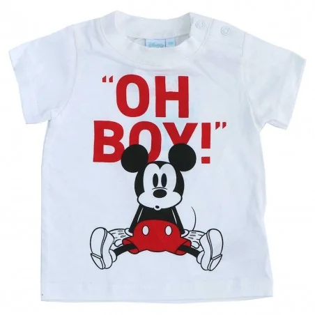 Disney Baby Mickey Mouse Βαμβακερό Κοντομάνικο Μπλουζάκι "Oh Boy!" - Λευκό (ET0119White) - Κοντομάνικα μπλουζάκια