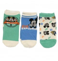 Disney Baby Mickey Mouse Σετ 3 Ζευγάρια Βρεφικές Κοντές Κάλτσες "Little Explorer" - Πολύχρωμα Σχέδια (EV0689 green) - Βρεφικέ...