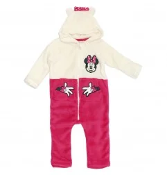Βρεφικό Φορμάκι Coral Fleece Disney Minnie Mouse με Κουκούλα & Τσεπάκια – Εκρού/Φούξια (HU0054) - Μπουφάν - Αδιάβροχα - Φορμά...