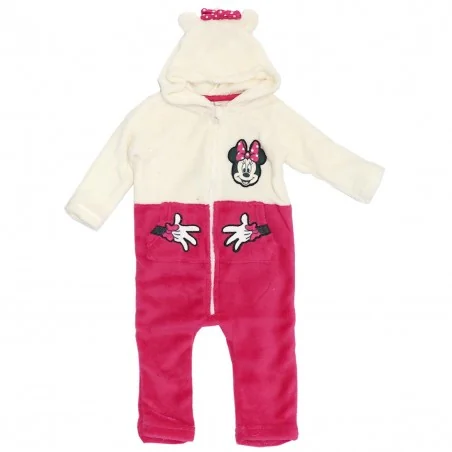 Βρεφικό Φορμάκι Coral Fleece Disney Minnie Mouse με Κουκούλα & Τσεπάκια – Εκρού/Φούξια (HU0054) - Μπουφάν - Αδιάβροχα - Φορμά...