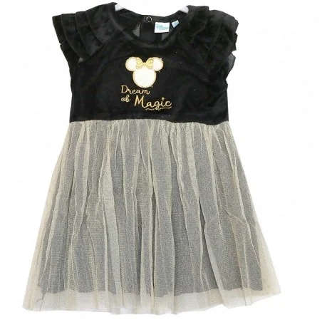 Βρεφικό Φόρεμα Βελουτέ Disney Minnie Mouse "Dream of Magic" με Τούλινη Φούστα – Μαύρο/Χρυσό (HS0016Black) - Φορέματα & Φούστες