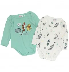 Disney Baby Winnie the Pooh Σετ 2τμχ Βρεφικά Ζιπουνάκια – 100% Βαμβακερά, Λευκό & Γαλάζιο Ριγέ (VH0322) - Μακρυμάνικα ζιπουνά...