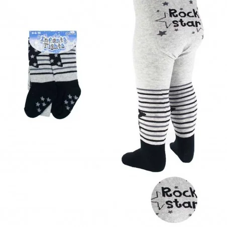 Βρεφικό Καλσόν Soft Touch "Rock Star" - Γκρι Μελανζέ με Μαύρες Λεπτομέρειες & Αντιολισθητικά (T152G) - Βρεφικό καλσόν