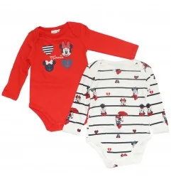 Disney Baby Minnie Mouse Σετ 2τμχ Βρεφικά Ζιπουνάκια – 100% Βαμβακερά, Κόκκινο & Λευκό Ριγέ (VH0319) - Μακρυμάνικα ζιπουνάκια...