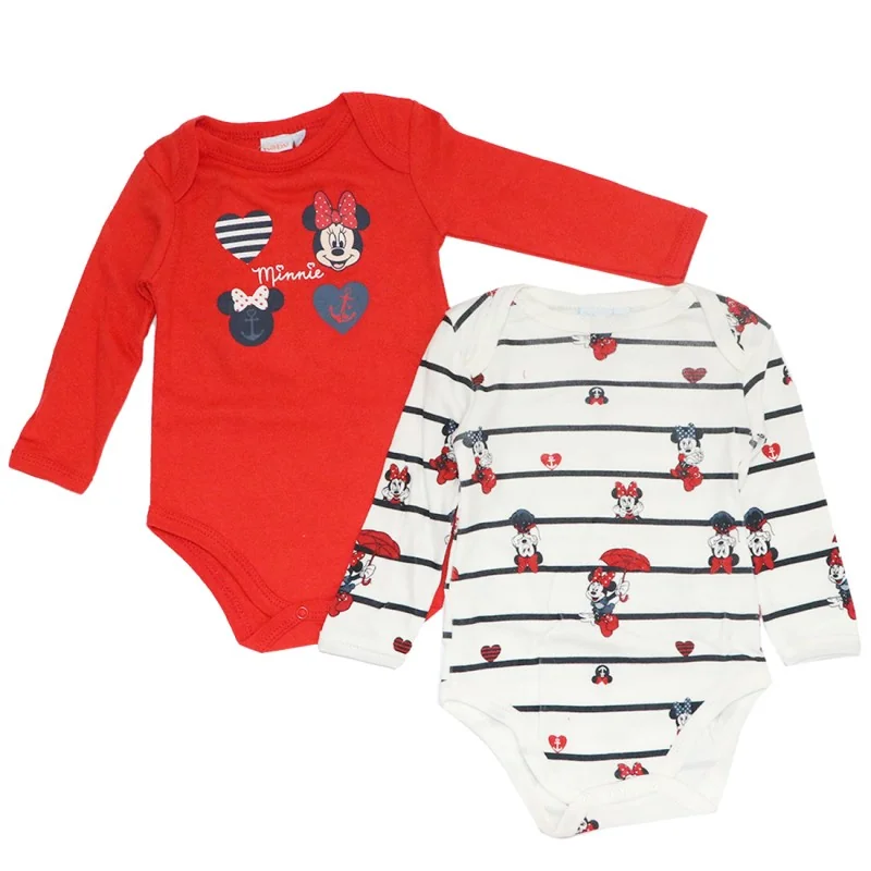 Disney Baby Minnie Mouse Σετ 2τμχ Βρεφικά Ζιπουνάκια – 100% Βαμβακερά, Κόκκινο & Λευκό Ριγέ (VH0319)