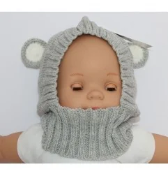 Βρεφικό Χειμωνιάτικο Πλεκτό Σκουφάκι Pesci Baby με Αυτάκια "Αρκουδάκι" - 100% Ακρυλικό - Γκρι (6164)