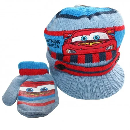 Βρεφικό Χειμωνιάτικο Σετ Disney Baby "Cars" - Πλεκτό Σκουφάκι με Γείσο & Γάντια - Lightning McQueen (HO4427) - Σκούφοι/ Καπέλα