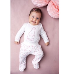 Makoma Βρεφικό Παντελόνι με Κλειστό Ποδαράκι "Milk Girl" - 100% Βαμβακερό - Λευκό/Ροζ (08198D)