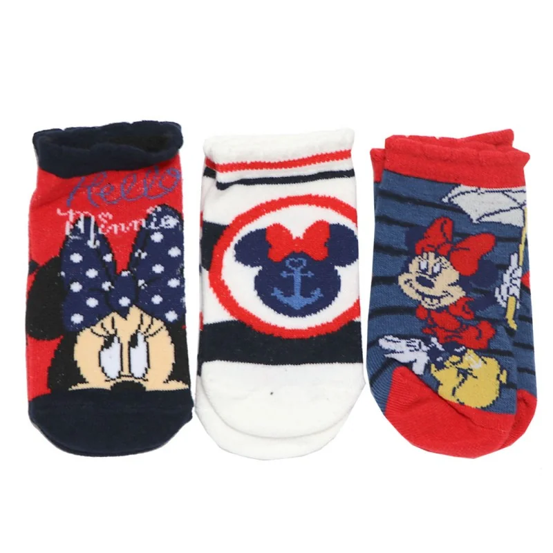 Βρεφικές Κοντές Κάλτσες Disney Minnie Mouse "Sailor" - Σετ 3 Ζευγάρια (Κόκκινο/Λευκό/Navy) (VH0647 red)
